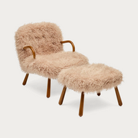 Frankie Chair & Ottoman Set in Brown Faux Fur