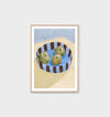 Middle of Nowhere framed fruit bowl print in blue with oak frame and white border