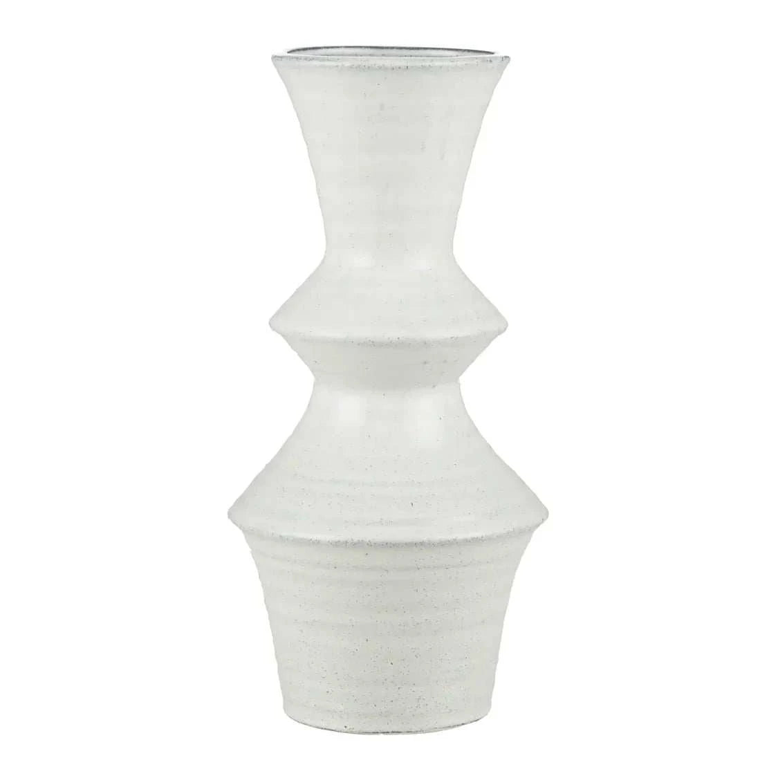 Light grey Alma Ceramic Vase with sculptural conical jointed design on white background