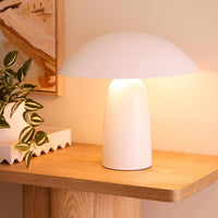 White Marley Table Lamp with hemispherical shade and cylindrical iron base for modern interiors