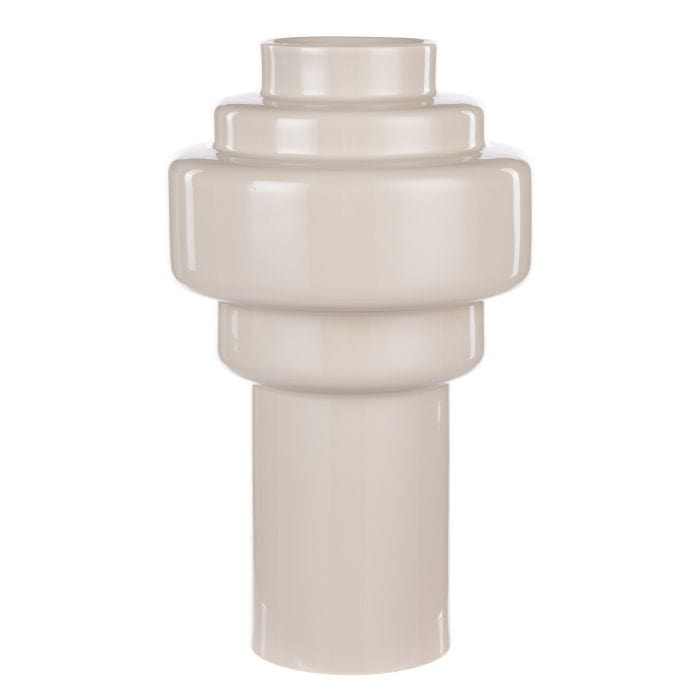 Large Amalfi Merrik Vase in neutral moonbeam color with geometric shape and high-gloss finish, suitable for modern and classic interiors.