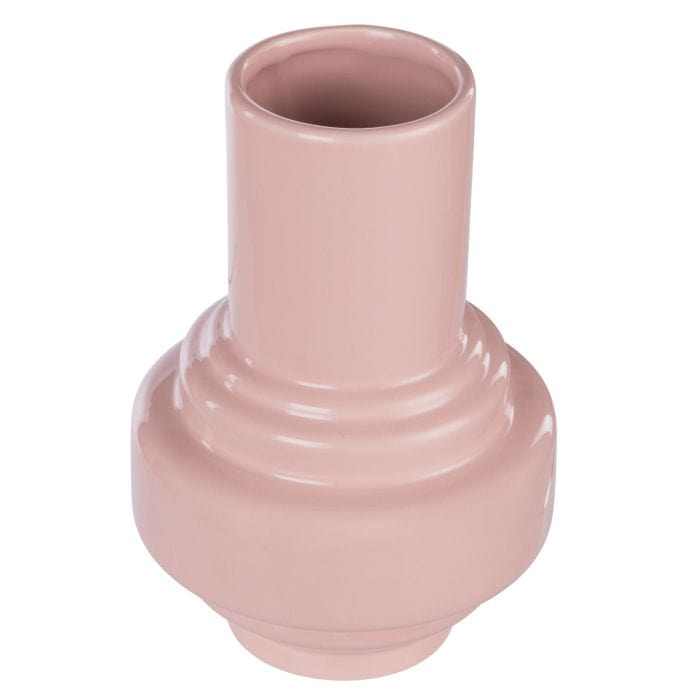 Small pink high-gloss clay Merrik Vase with geometric design for modern décor and floral arrangements