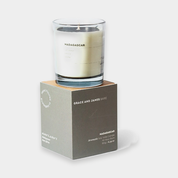 Grace and James Madagascar scented candle with its gift box