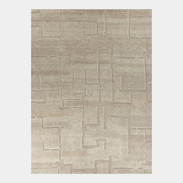GlobeWest Bower Jansen Rug in Olive, deep-etched on grey