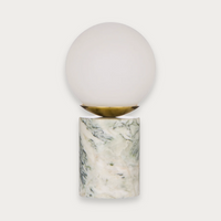 Glow Table Lamp in Green and White marble with opal glass globe