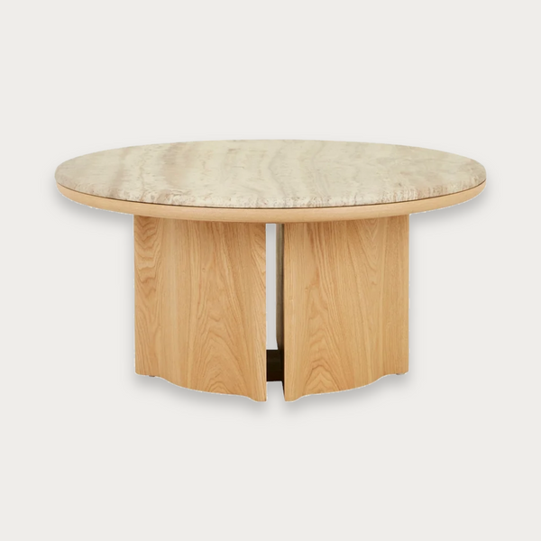GlobeWest Leon Marble Coffee Table - Grey Travertine - Natural Ash
