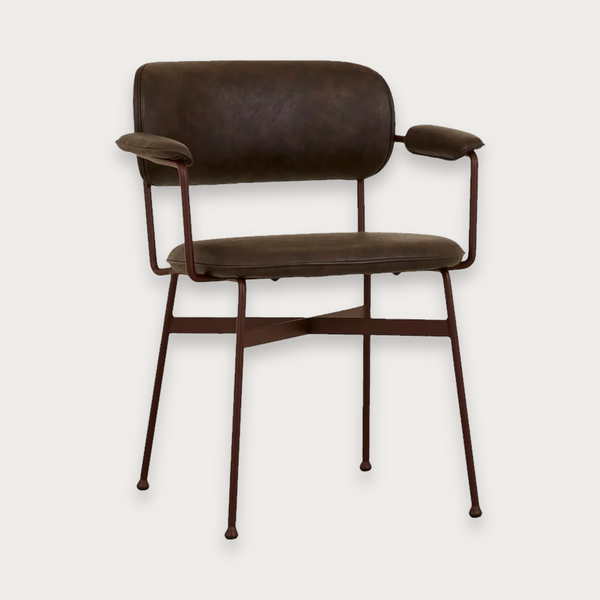 GlobeWest Piccolo Dining Armchair - Vintage Matt Dark Brown PU - Matt Syrah