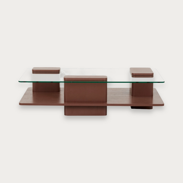 GlobeWest Teddy Glass Coffee Table - Clear Tempered Glass - Brick