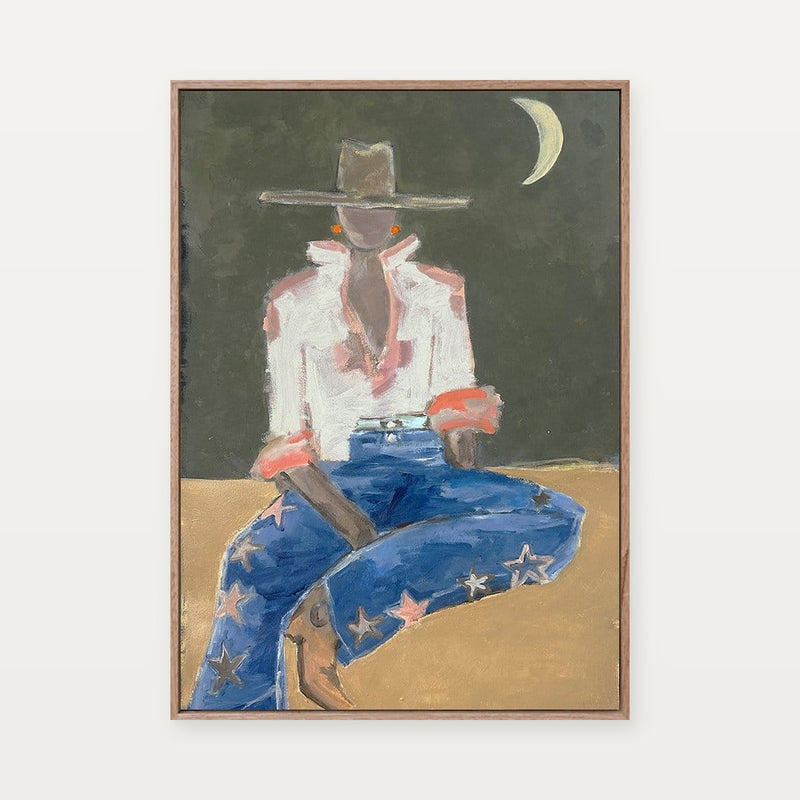 Marcia Priestley Chaps Star fine art canvas print framed in Natural Timber