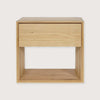 Ethnicraft Nordic Oak Bedside Table with one drawer, solid oak, minimalist design, natural wood finish.
