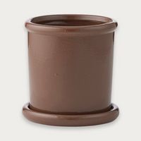 Hollis 18cm ceramic pot in glossy cocoa with matching saucer