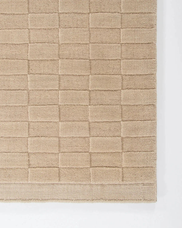 Baya Hugo Floor Rug almond color handcrafted New Zealand wool checkerboard design