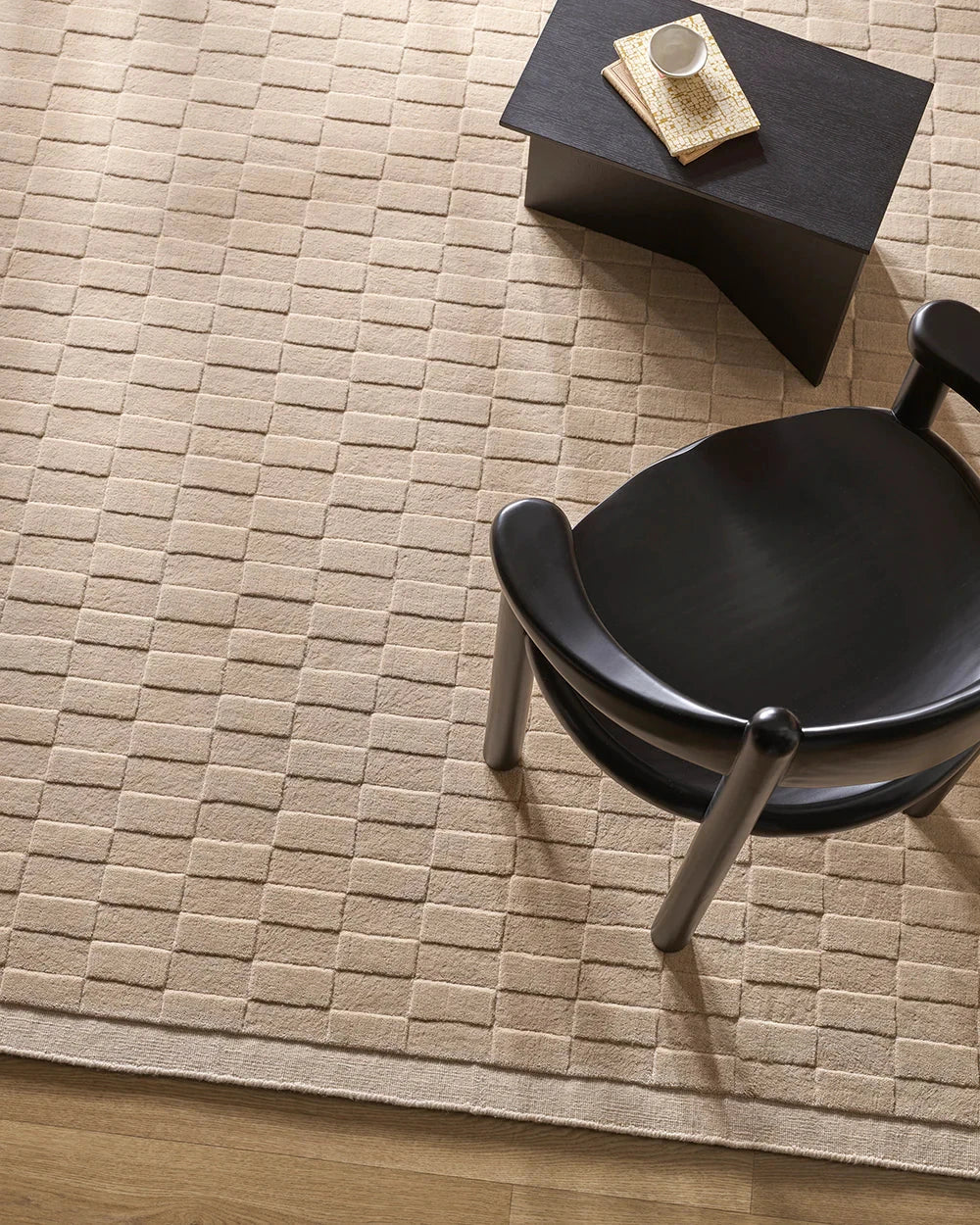 Baya Hugo Floor Rug Almond handcrafted wool checkerboard design