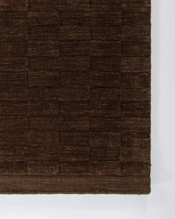 Baya Hugo Floor Rug espresso brown hand-carved checkerboard wool design