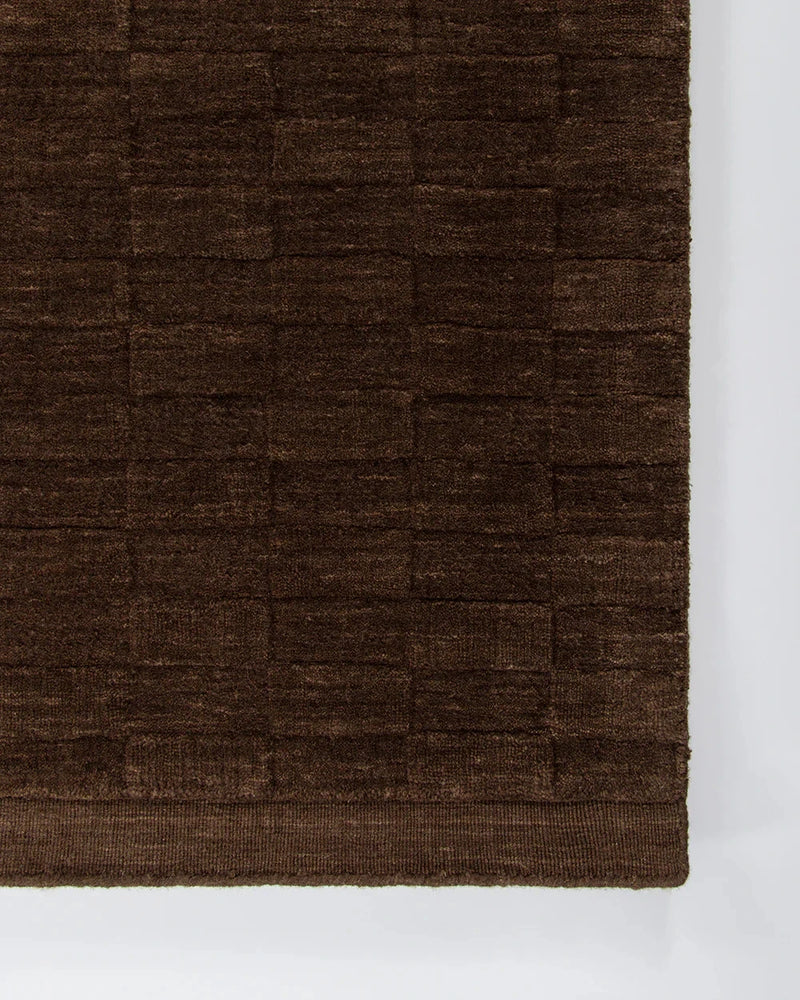 Baya Hugo Floor Rug espresso brown hand-carved checkerboard wool design