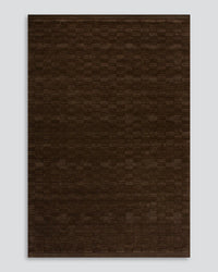 Baya Hugo Floor Rug in espresso brown with hand-carved checkerboard design made from 100% New Zealand wool