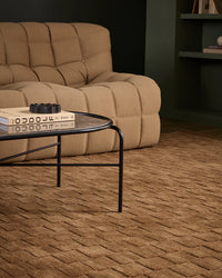 Baya Hugo Floor Rug Toffee 100% NZ wool hand-carved checkerboard design warm golden-brown tone