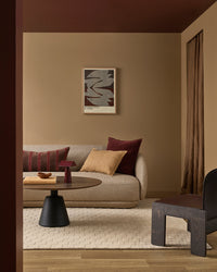 Huxley Chocolate/Cherry cushion styled