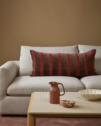 Huxley Chocolate/Cherry cushion styled