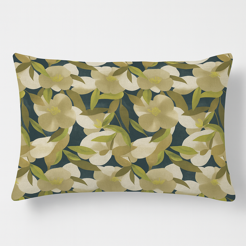 norsu Studio Cushion Birdwood Olive 40x60cm with floral pattern and cotton fabric