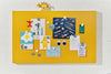 Yellow magnetic Storyboard by Mustard Made with various colorful notes and magnets attached, designed to complement Mustard Made lockers