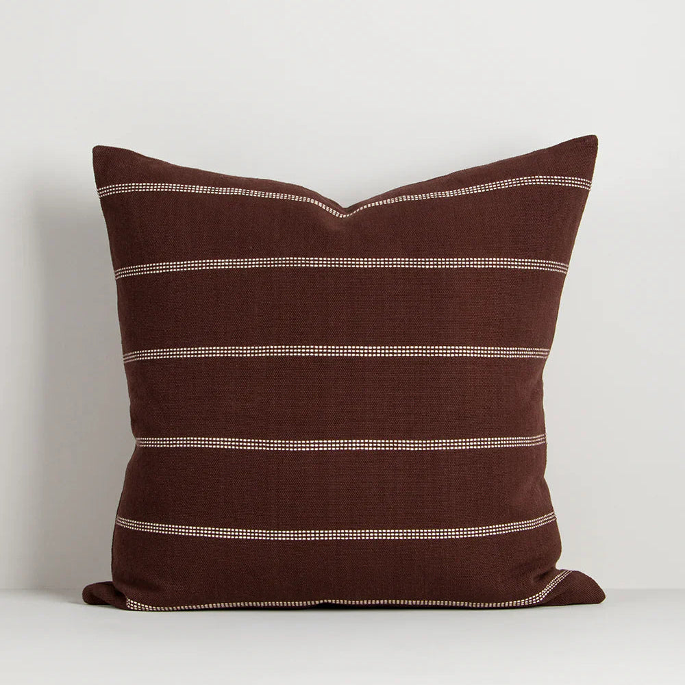 Baya Juno Cushion in Mulberry color with woven jacquard cotton fabric and subtle linear pattern
