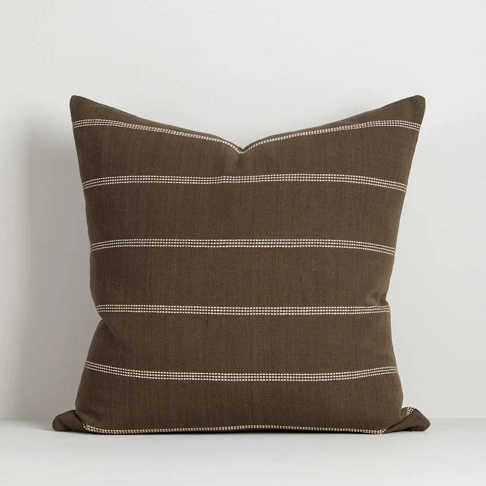 Baya Juno Cushion in thyme color with woven jacquard cotton fabric and subtle linear pattern