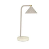 GlobeWest Easton Horizon Desk Lamp with travertine marble base and taupe metal shade, minimalist design