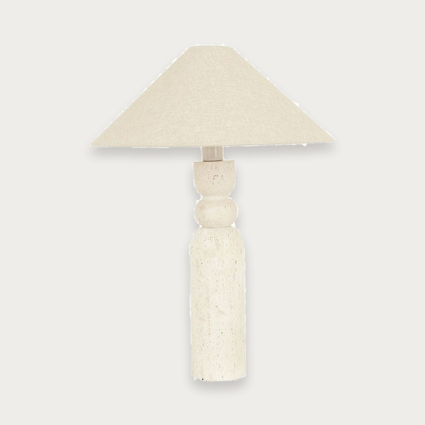 GlobeWest Easton Stack Table Lamp - Travertine - Linen
