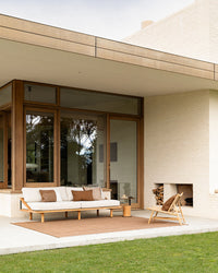 Baya Lonsdale Outdoor Rug - Cumin styled outdoors