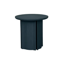 GlobeWest Leon Side Table in teal ash veneer with sculptural pillar base and demi-bullnose edges