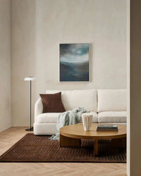 Chocolate brown Baya Marlow Floor Rug with linear high-low wool pile in modern living room setting