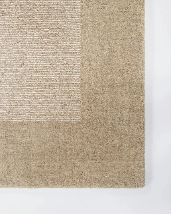 Baya Mayfair Floor Rug in pearly taupe with linen stripes and wool blend pile, hand-knotted loop pile design