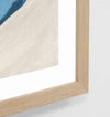 Close-up of Middle of Nowhere Mediterranean Alfresco Blue 6 painterly print framed in oak with white border