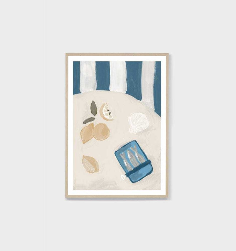 Middle of Nowhere Mediterranean Alfresco Blue 6 Abstract painterly print in oak frame with white border