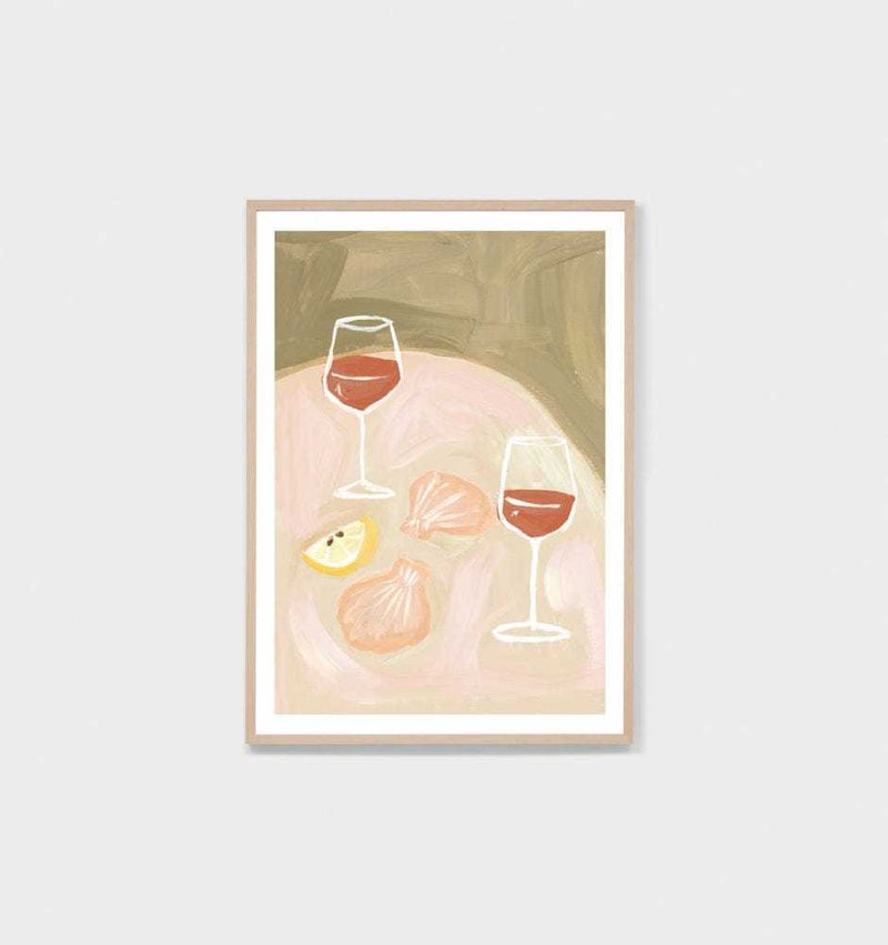 Middle of Nowhere Mediterranean Alfresco Dusk 4 Print with painterly design, oak frame, and white border