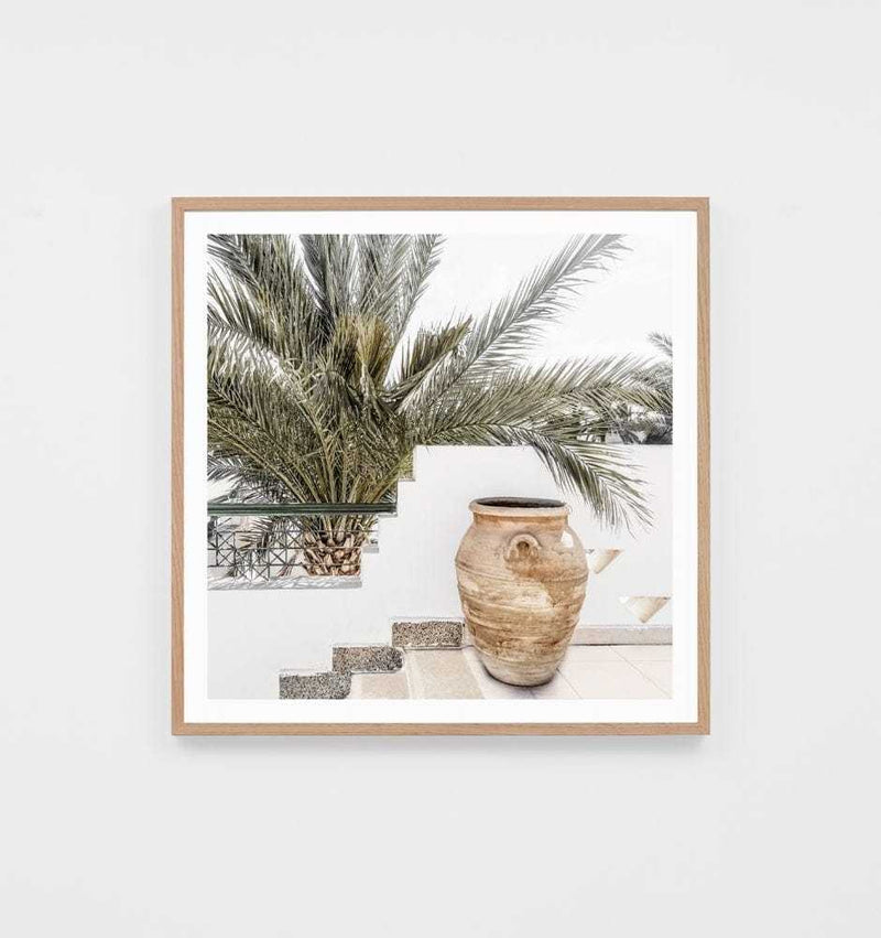 Framed Mediterranean balcony print with palm tree and terracotta pot from Middle of Nowhere Collection