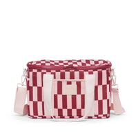 Base Supply Midi Cool insulated burgundy and peony check cooler tote with adjustable strap and zip closure