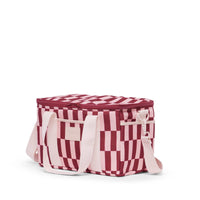 Base Supply Midi Cool burgundy and peony check insulated cooler tote with adjustable cotton strap and water-resistant fabric