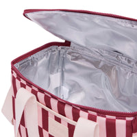 Base Supply Midi Cool insulated cooler tote in burgundy and peony check with water resistant fabric and adjustable cotton strap