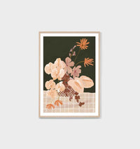Modern Posy Dark 1 floral print from Middle of Nowhere collection framed in oak with white border
