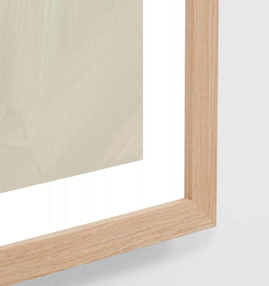 Close-up of oak framed Middle of Nowhere Modern Posy Dark 2 floral print with white border