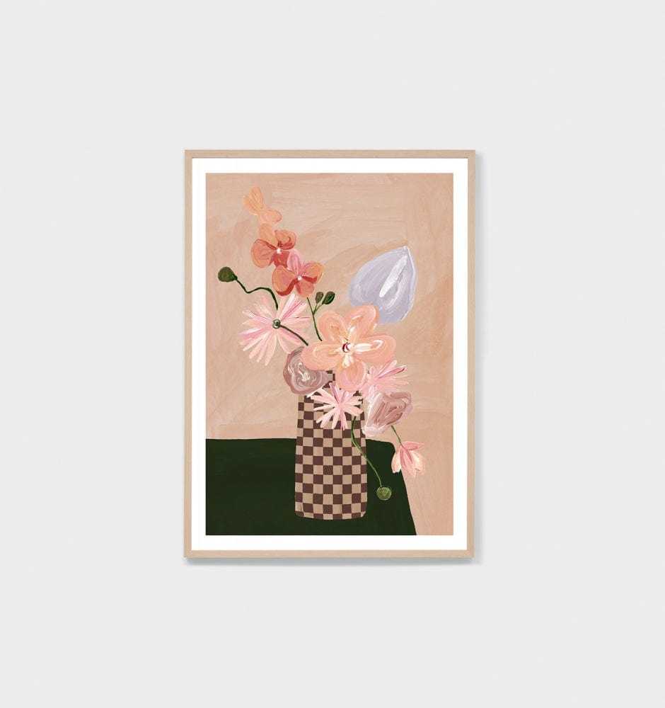 Middle of Nowhere Modern Posy Dark 5 floral print framed in oak with white border