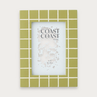 Monroe resin photo frame in olive and ivory on a soft grey background
