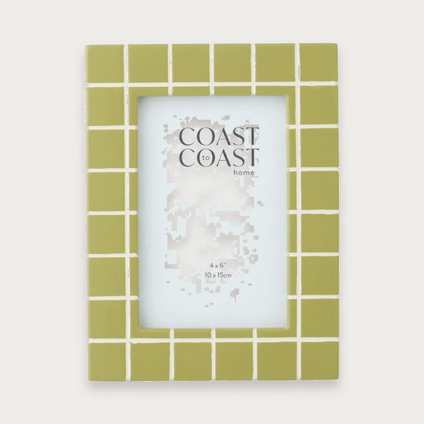 Monroe resin photo frame in olive and ivory on a soft grey background