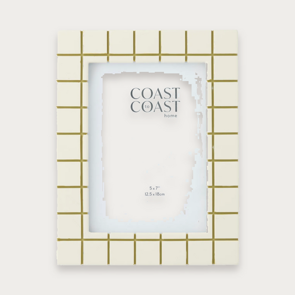 Monroe resin photo frame in ivory and olive on a soft grey background