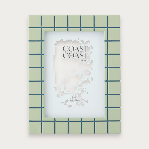 Monroe resin photo frame in mint and teal on a soft grey background