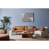 Natadora Pivot coffee table in light oak with modern asymmetrical solid timber base
