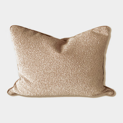 norsu Studio Cushion Boucle Buff with White Leather Piping 40x60cm lumbar cushion front view