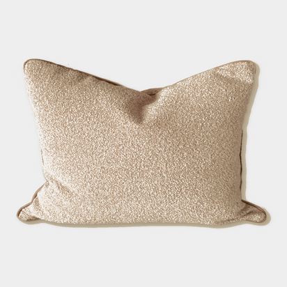 norsu Studio Cushion Boucle Buff with White Leather Piping 40x60cm lumbar cushion front view